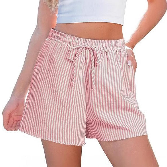 Dame afslappede shorts med elastisk taljebånd og stribet design Skovae