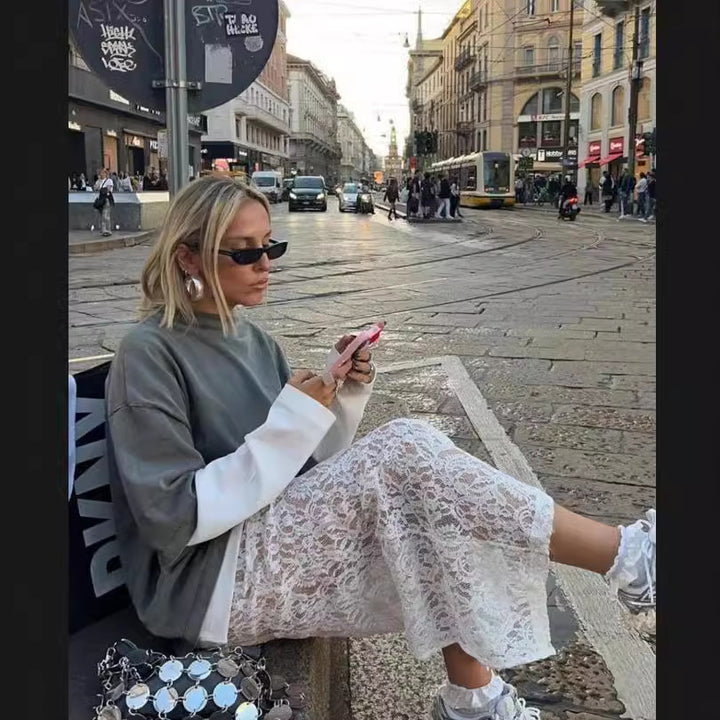 Dame Streetwear-top med kontrasterende ærmer og eksklusiv snit Stilla