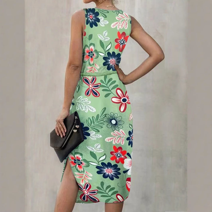 Dame blomsterprint midi kjole med justerbar talje Stilla