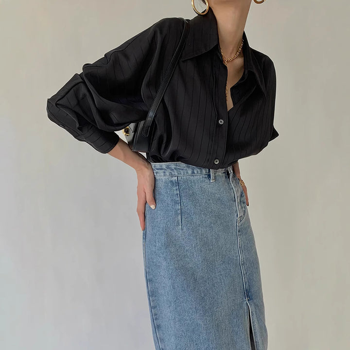 Dame asymmetrisk bluse med elegant taljeudtræk Stilla