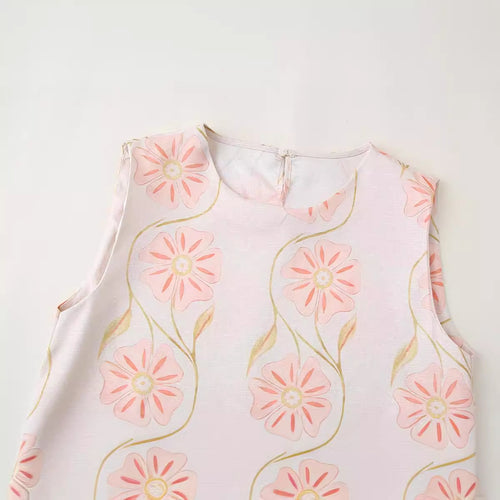 Femme Floral Broderet Ærmeløs Tunika-Top Stilla