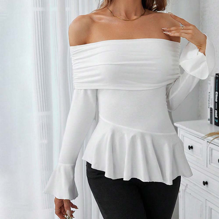 Damer Off-Shoulder Top med Stilfulde Volanter og Lange Ærmer Stilla