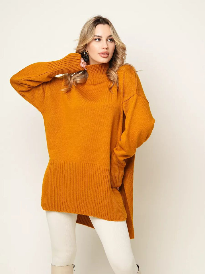 Dame afslappet rullekravepullover med sidelidsdetaljer og struktureret design Stilla