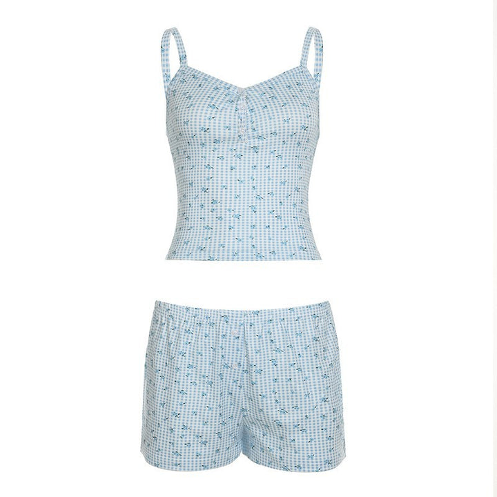 Dame pyjamasæt med elegant ternet mønster og justerbare stropper Skovae
