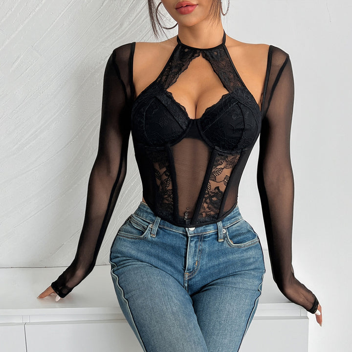 Dame Spids-Corset-Top med langærmet Stilla