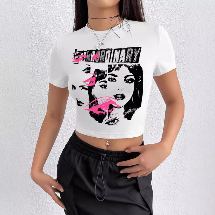 Dame Crop-T-shirt med inspirerende tryk og tætsiddende pasform Skovae