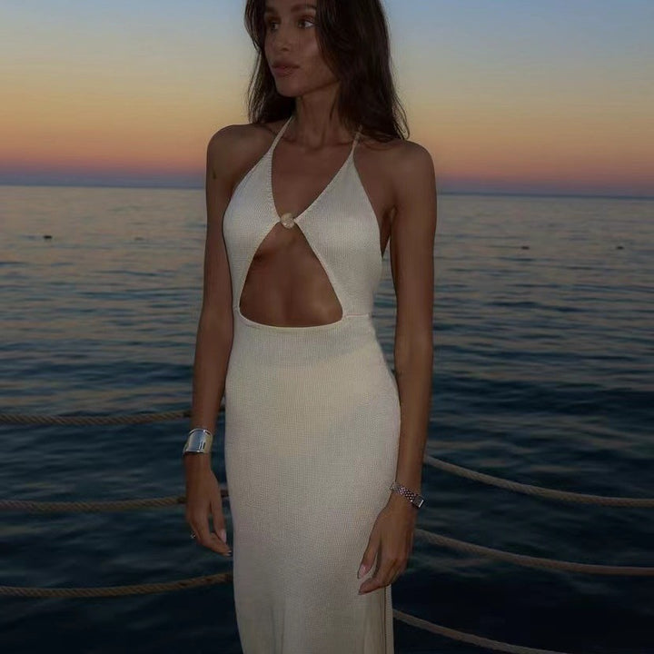 Dame Cut-Out strandkjole i Boho-stil med bindebånd Stilla