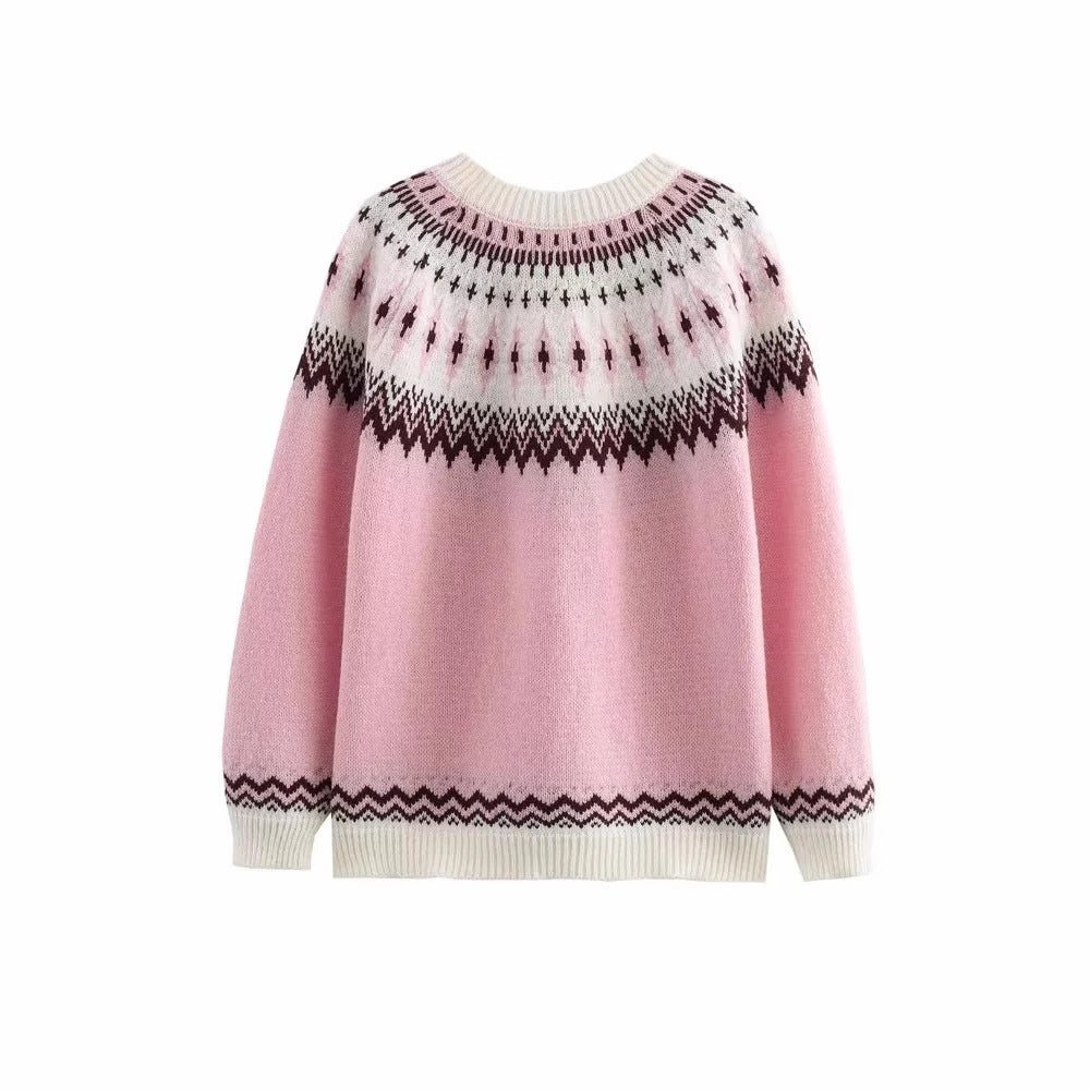 Femme Strik Chunky Pullover med Fair Isle mønster Stilla
