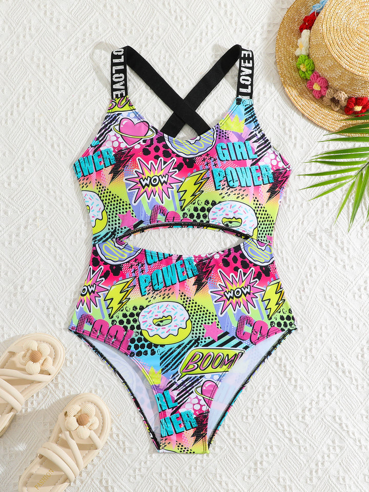 Dame Sporty badedragt i comic-design med racerback-stropper Stilla