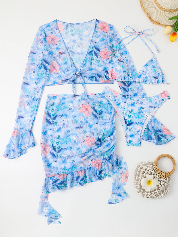 Damebluser-badeoutfit med farverigt blomsterdesign Skovae