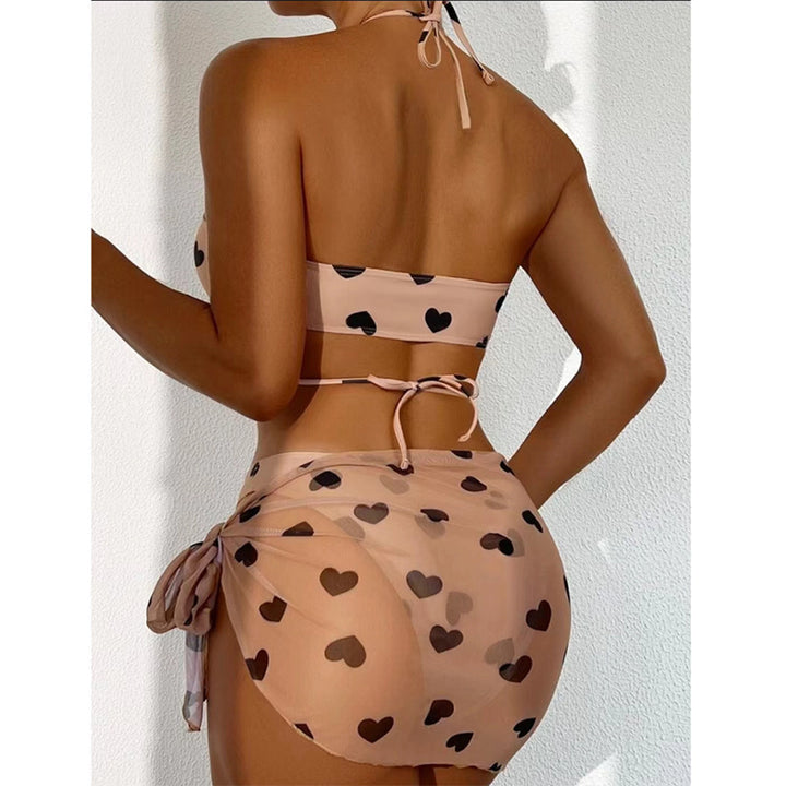 Dame Hjerteprint Bikini Sæt med matchende Wrap Nederdel Stilla