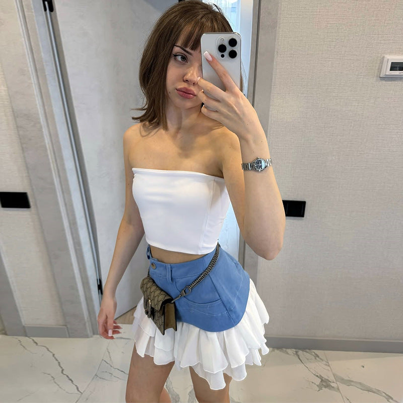 Dame Crop-top med elegant figursyet snit og rynke detaljer Stilla