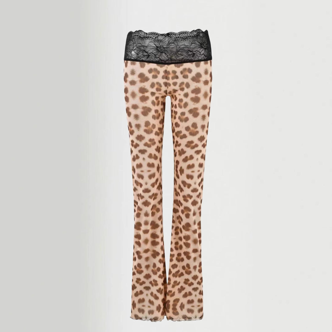 Dame leggings sæt med forførende spidse detaljer og moderne leopardprint Stilla