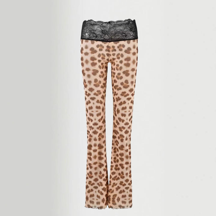 Dame leggings sæt med forførende spidse detaljer og moderne leopardprint Stilla