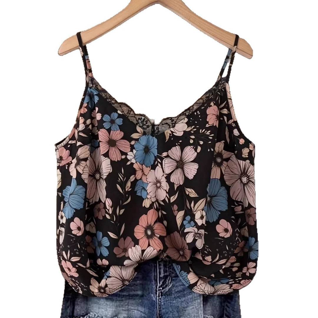 Dame bluse t-shirt med blomsterdesign Skovae