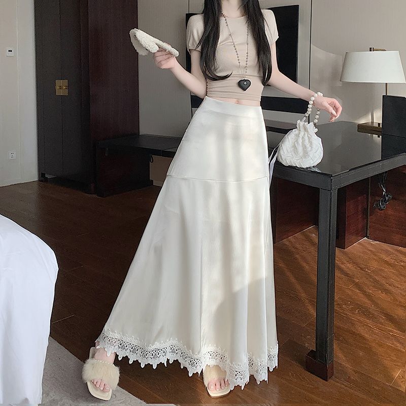 Femme Boho-stil maxi-nederdel med spidskant Stilla