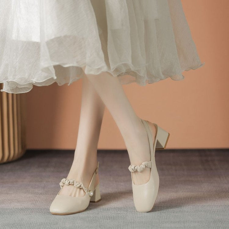 Dame elegante Slingback-pumper med moderne perlepynt og lav blokhæl Stilla