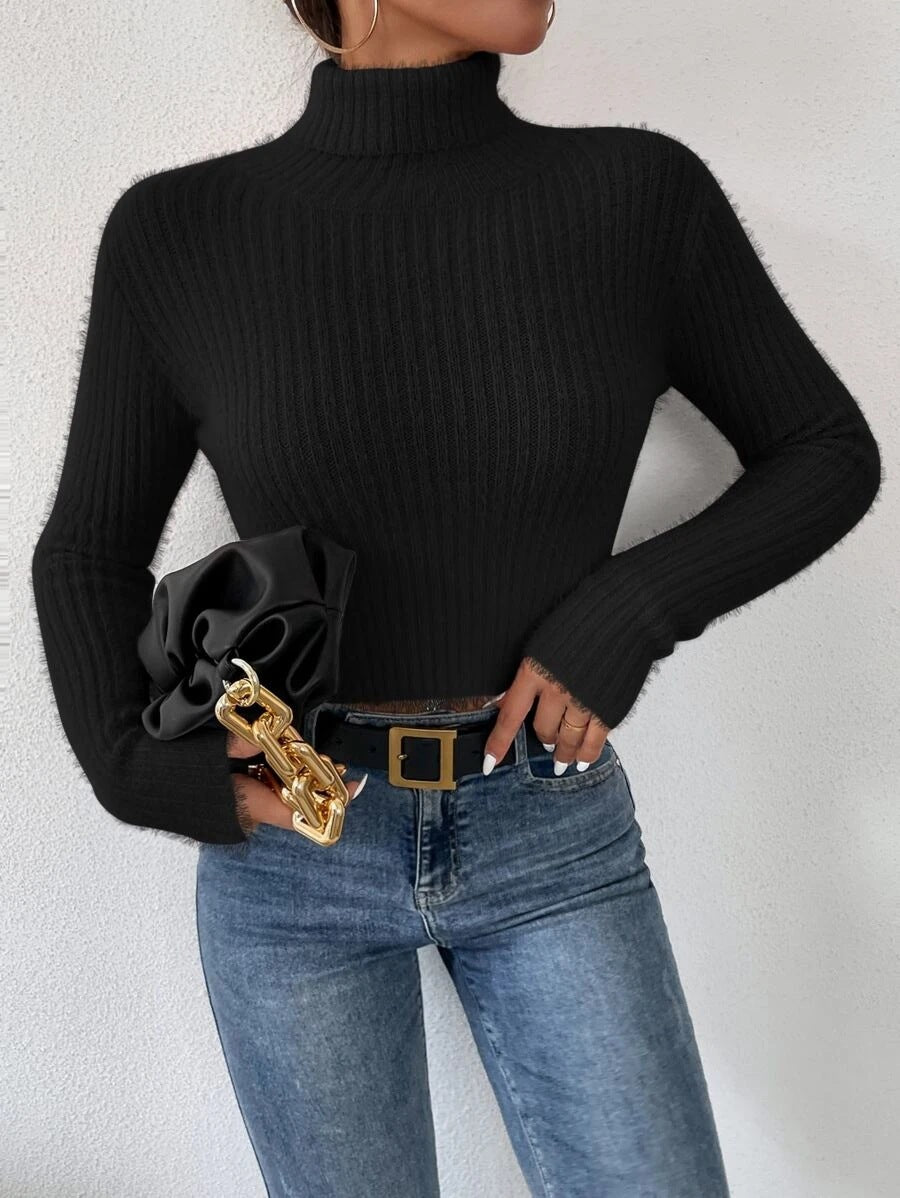 Dame Chic Rullekravepullover i fint strik Stilla