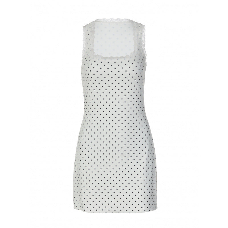 Damen Gepunktetes Minikleid mit transparenten Spitzenakzenten Skovae