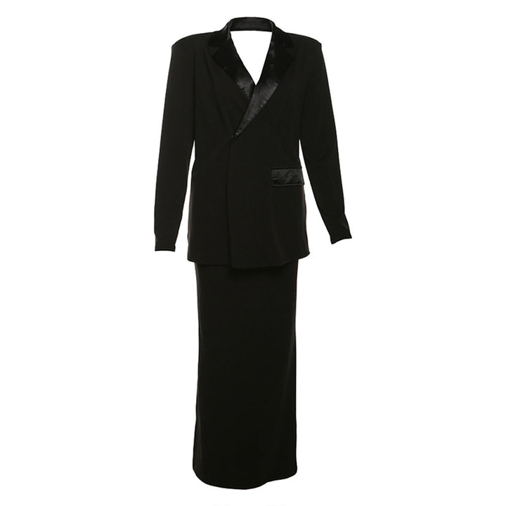 Dame elegant Blazer & Nederdel Sæt med luksuriøs Satin kant Stilla