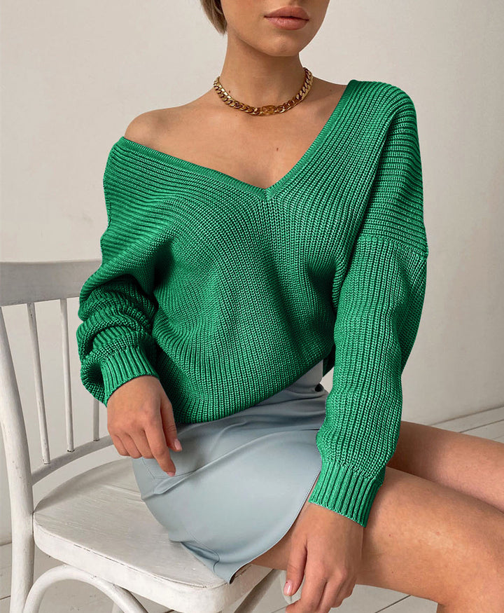 Dame Mode Strikpullover med dyb V-hals og flatterende snit Stilla