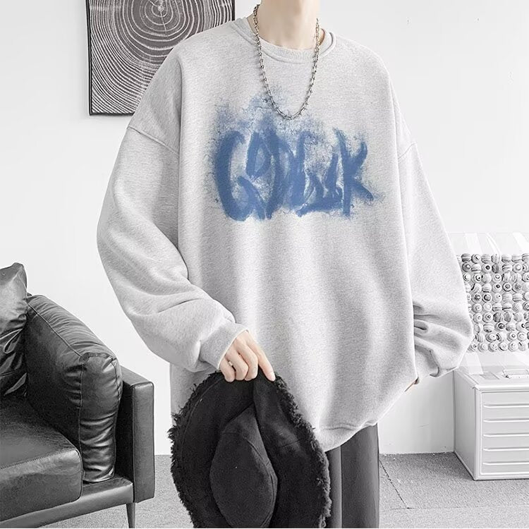 Herrer afslappet oversize sweatshirt med kreativ grafisk design Stilla