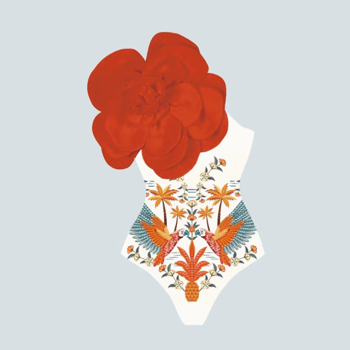 Dame Elegant One-Piece with Artistic Flower Decoration Skovae