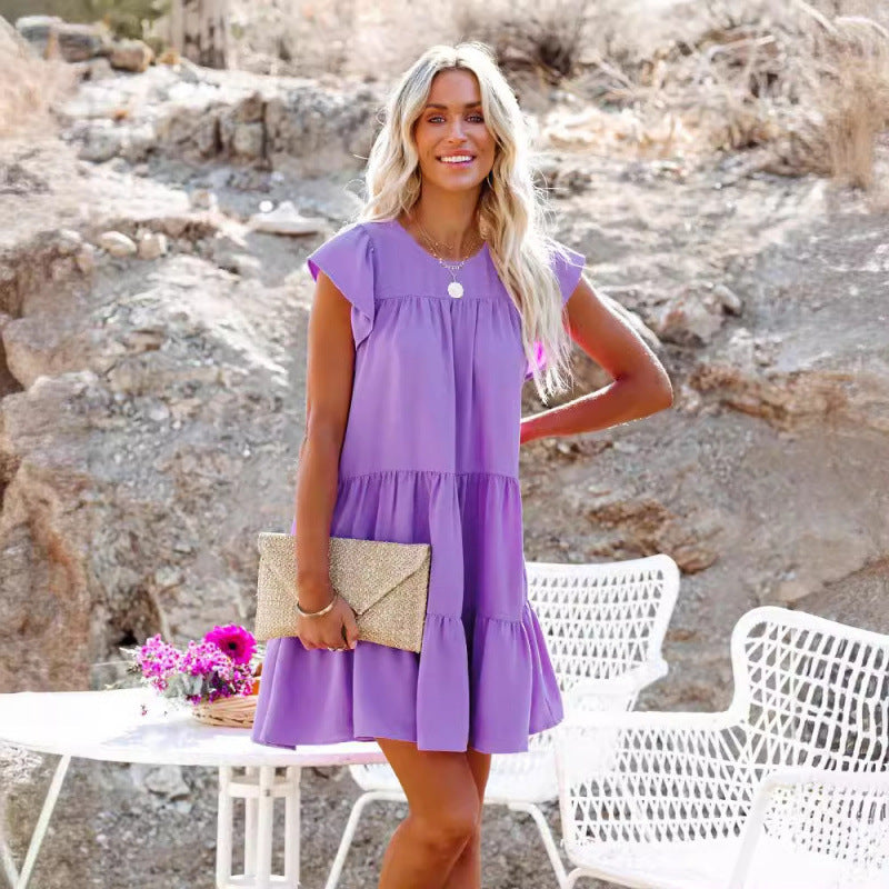 Dame Casual Rynket Lag Mini Kjole Stilla