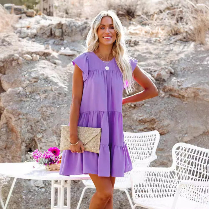 Dame Casual Rynket Lag Mini Kjole Stilla