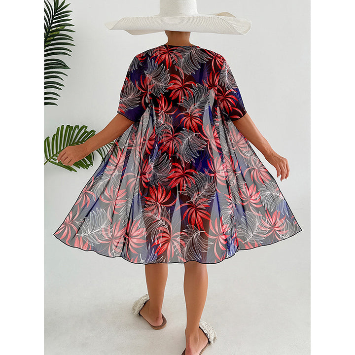 Dame Sportsligt Strand sæt med floral Kimono og Shorts Stilla