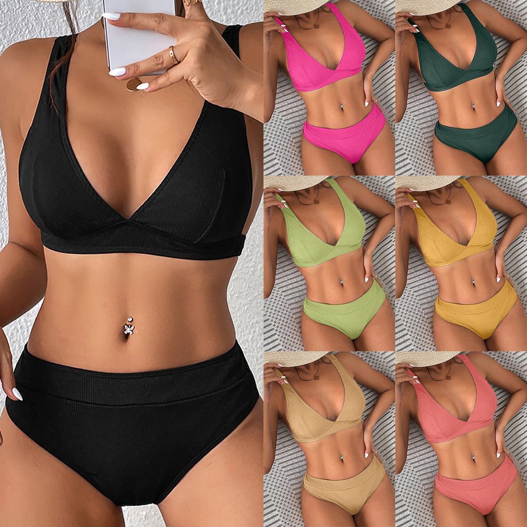 Dame Højskåret Bikini-sæt med justerbare stropper og bølgemønster Stilla