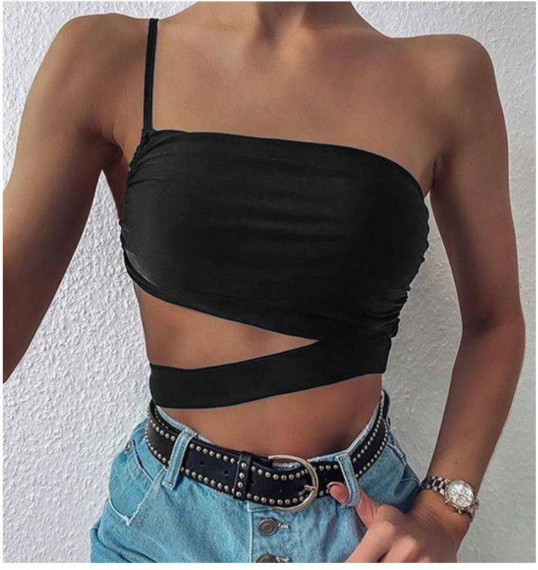 Dame Asymmetrisk Crop-Top med raffineret omslagdesign Stilla
