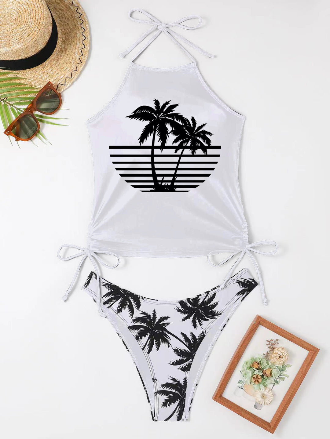 Dame bikini sæt med trendy palmemotiv og justerbar top Stilla