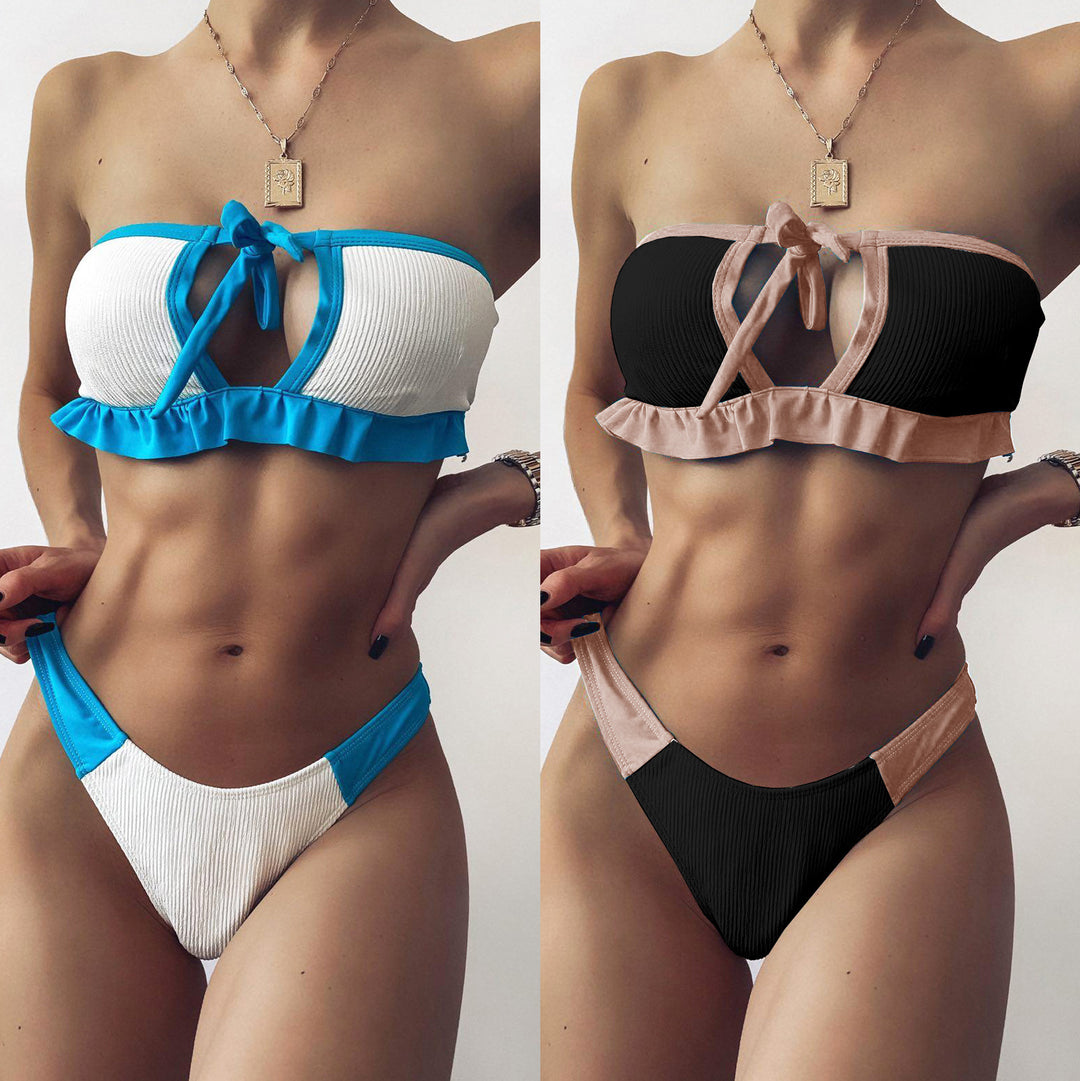Dame Bandeau-Bikini med legende flæsekant og innovativ snøring Stilla