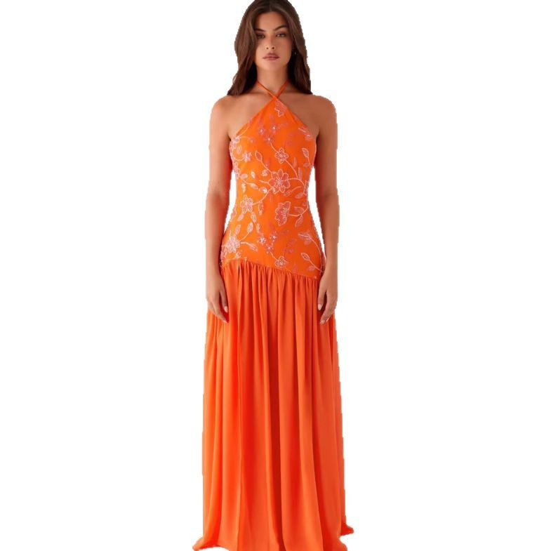 Kvinder Elegant Maxi Kjole med Blomsterprint og Udfoldet Nederdel Skovae