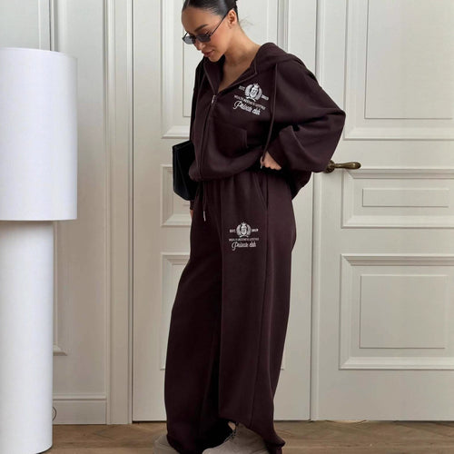 Dame afslappet sportssæt med cropped hættetrøje og brede sweatpants Stilla