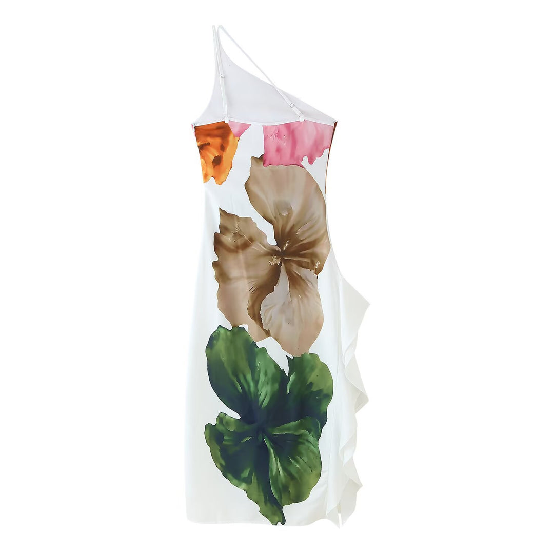 Femme Asymmetrisk Floral Tryk Midi Kjole Stilla