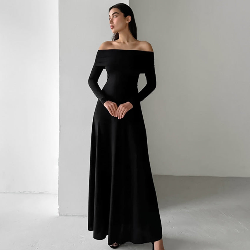 Dame Off-Shoulder Maxikjole med lange ærmer og figursyet snit Stilla