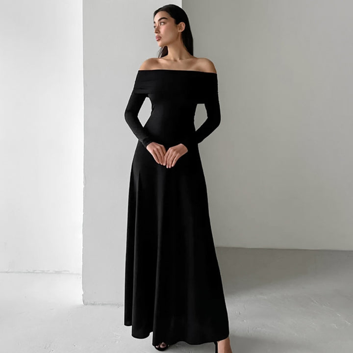 Dame Off-Shoulder Maxikjole med lange ærmer og figursyet snit Stilla