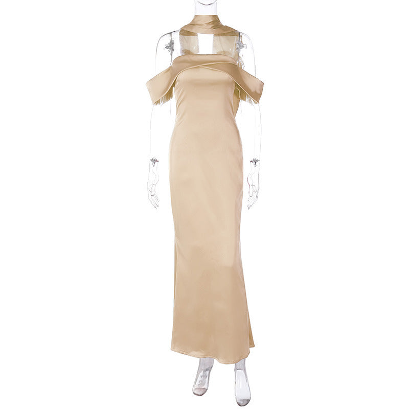 Dame Elegant Maxikjole med off-shoulder design og gennemsigtige indlæg Stilla