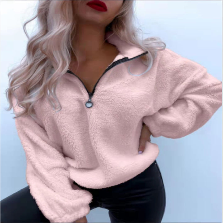 Dame Fleece Pullover med halvsides lynlås og blødt teddy-fleece Stilla
