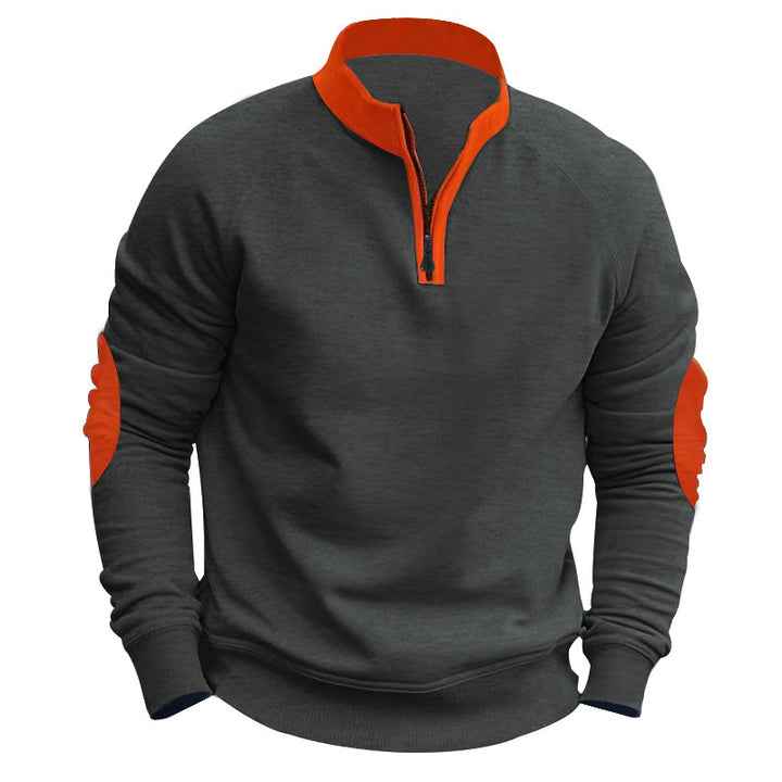 Herrer moderigtig fleece-pullover med halvmens lynlås og kontrasterende albue-patches Stilla