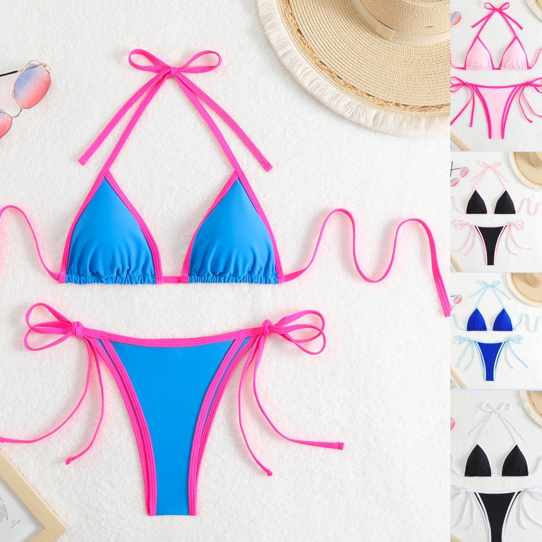 Dame Triangel-Bikini-Sæt med justerbare bånd og kontrastdesign Stilla