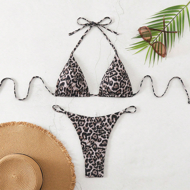 Dame triangel-bikini med moderne leopardmønster Skovae
