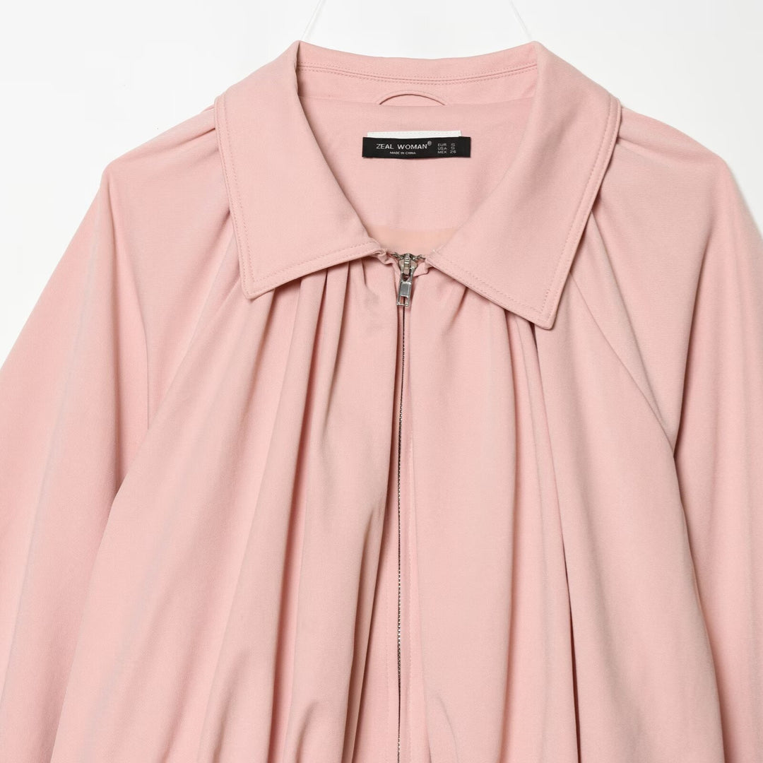 Dame mode blousonjakke med voluminøse ærmer og lynlås Skovae