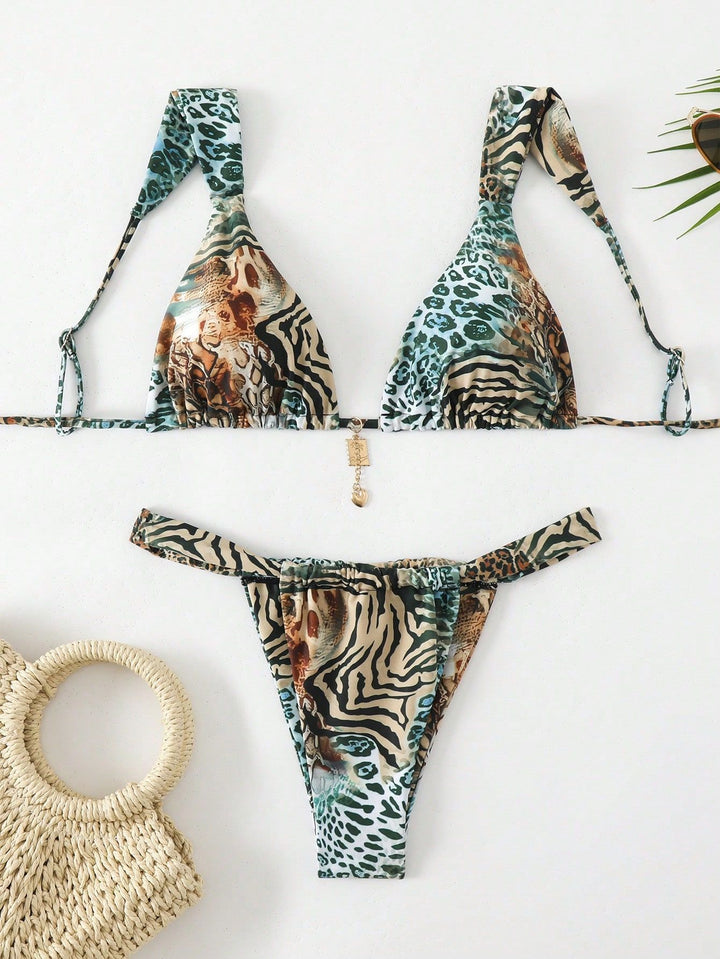 Dame triangel-bikini med florale detaljer Skovae