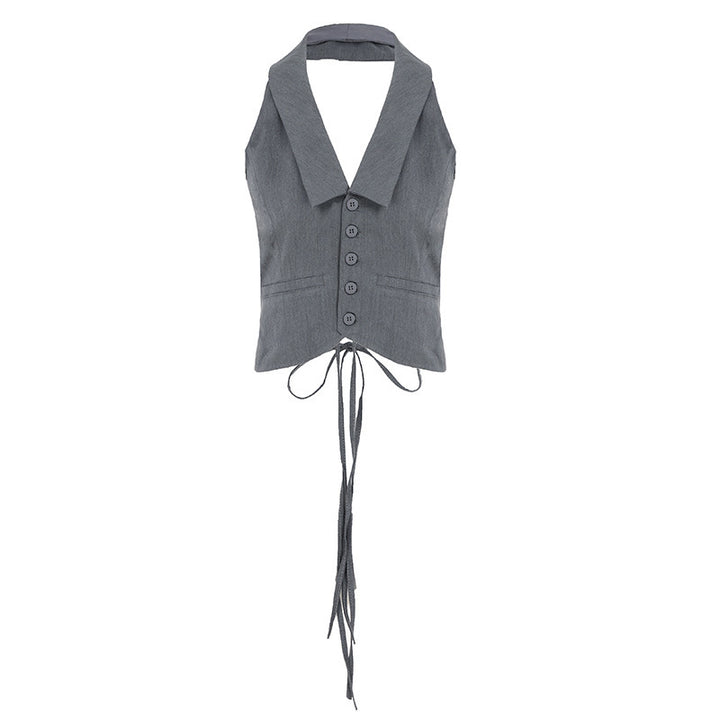 Dame elegant indpakket top med stilfuld krave og legende detaljer Skovae