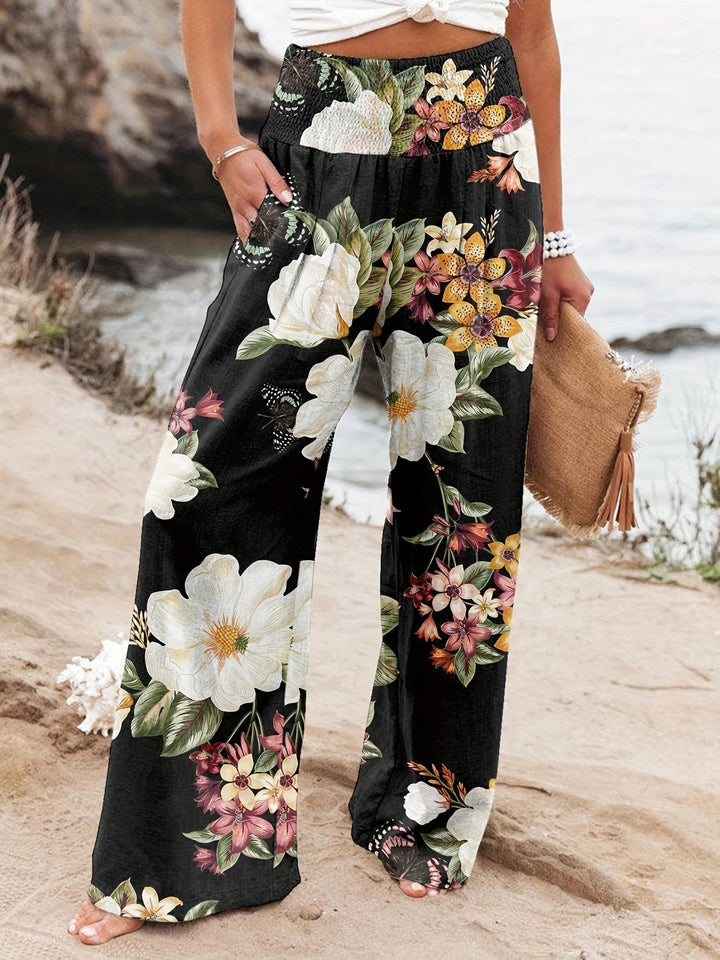 Dame Løs fit Strandbukser med blomsterprints og elastisk talje Stilla
