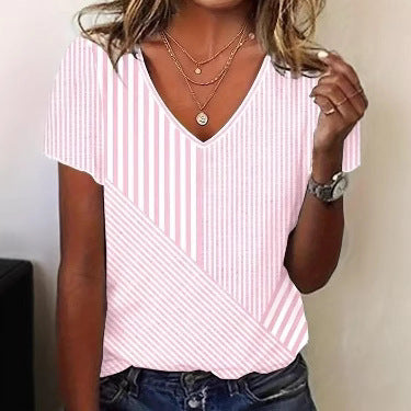 Dame V-hals T-shirt i moderne stribedesign Stilla