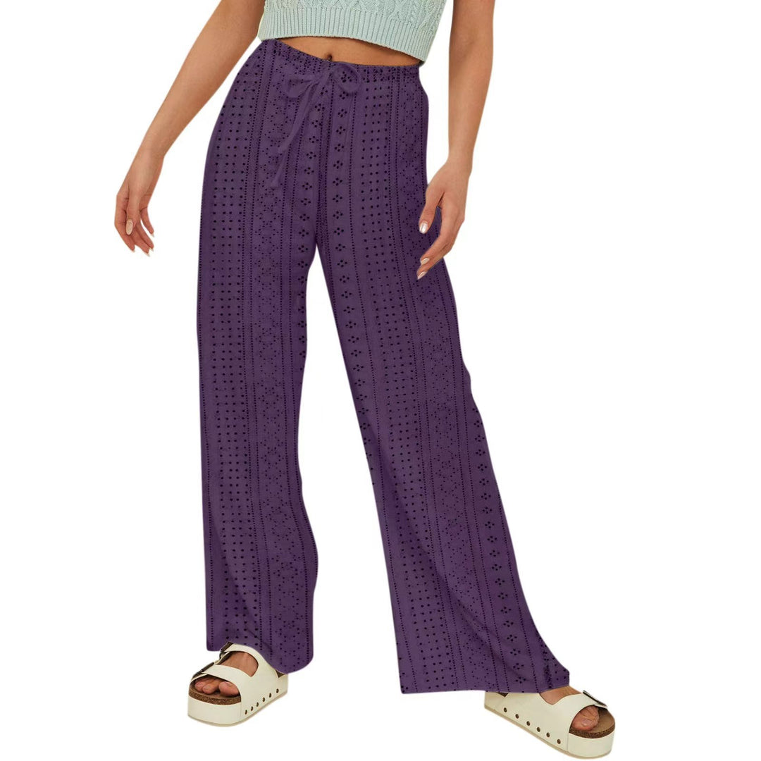 Dame Bred High-Waist-Bukser med luftig struktur Stilla